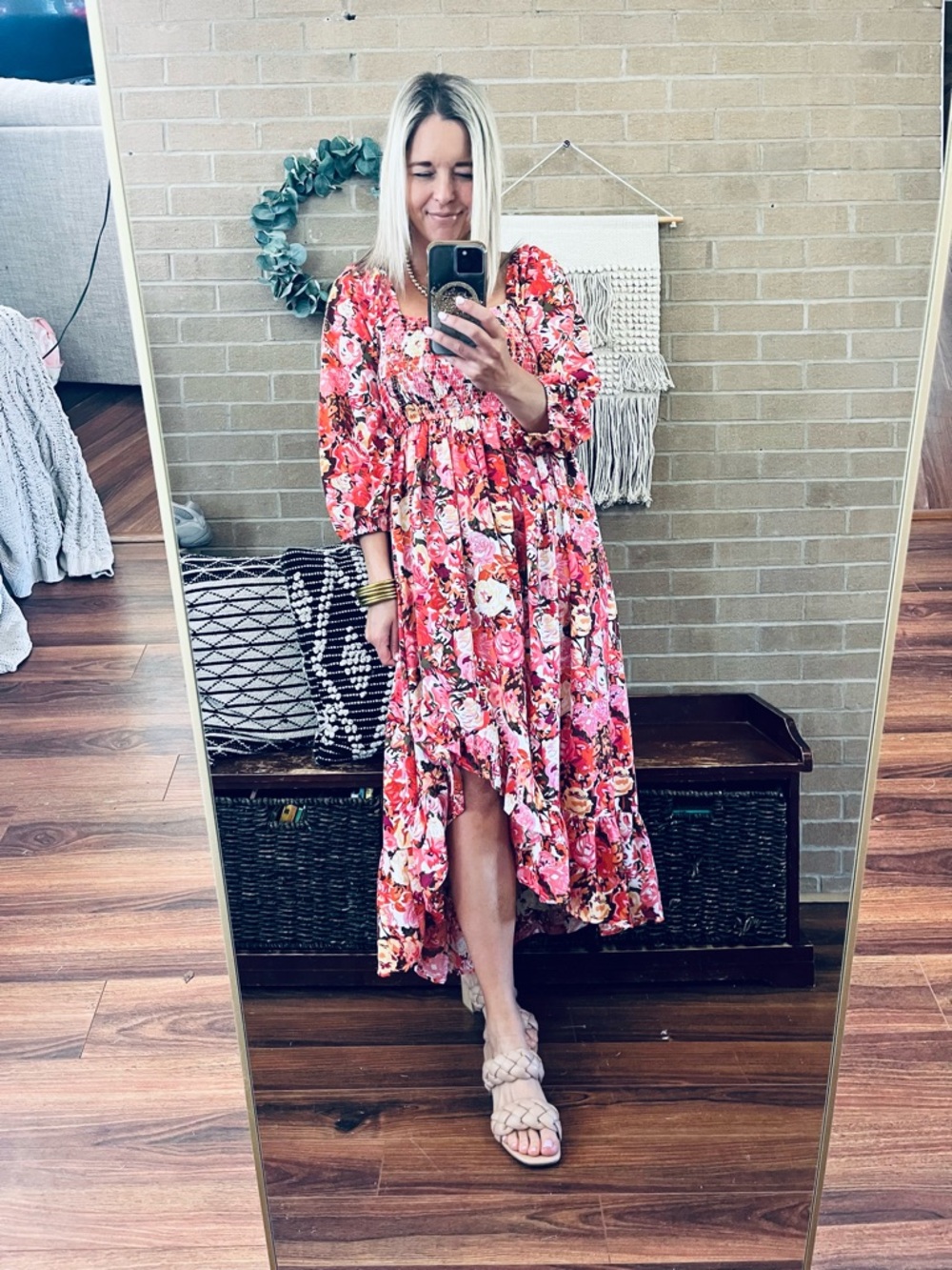 JODIFL Pink Floral Midi Dress